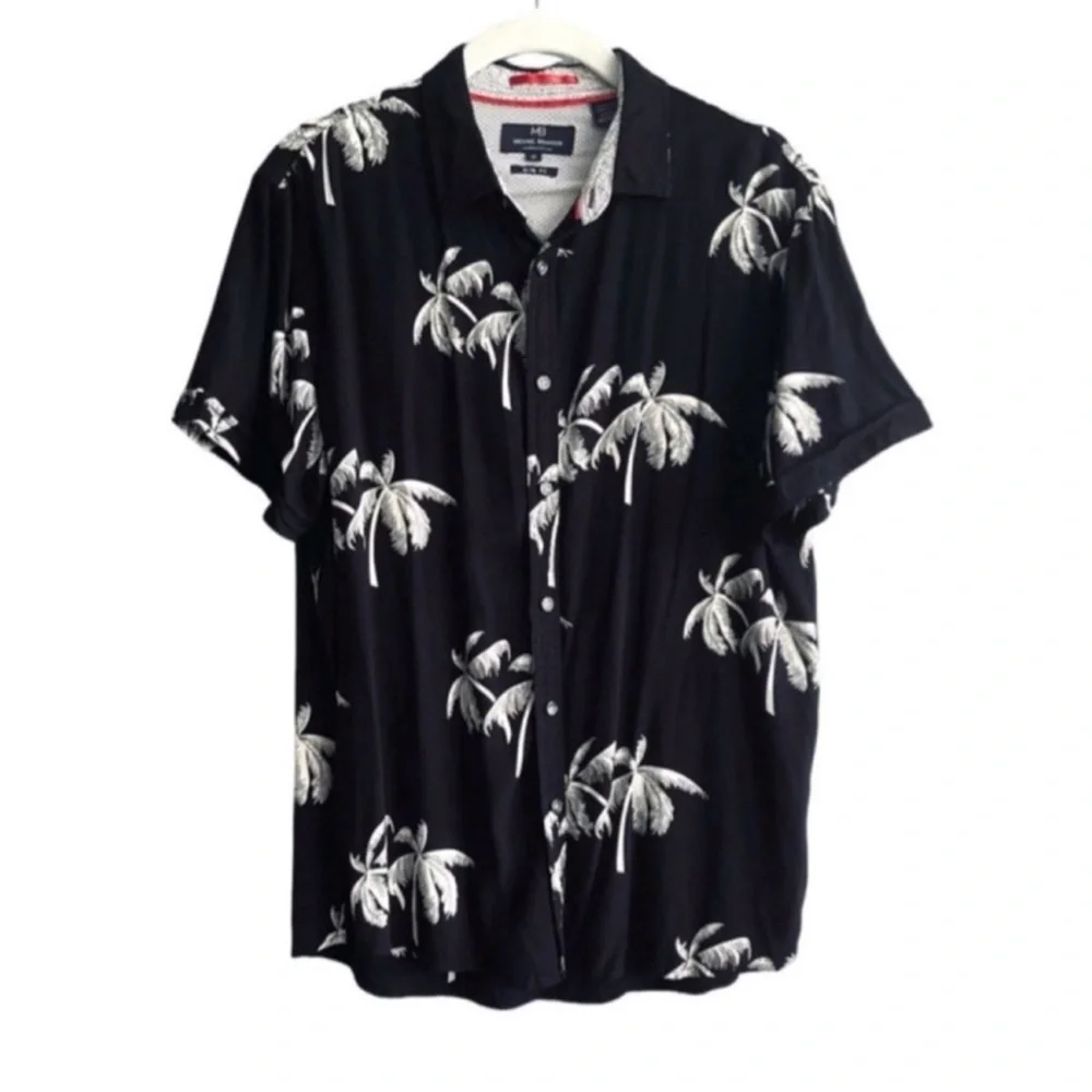 Michael Brandon Button Down Shirt Short Sleeve Slim Fit Black White Size M - Picture 10 of 10
